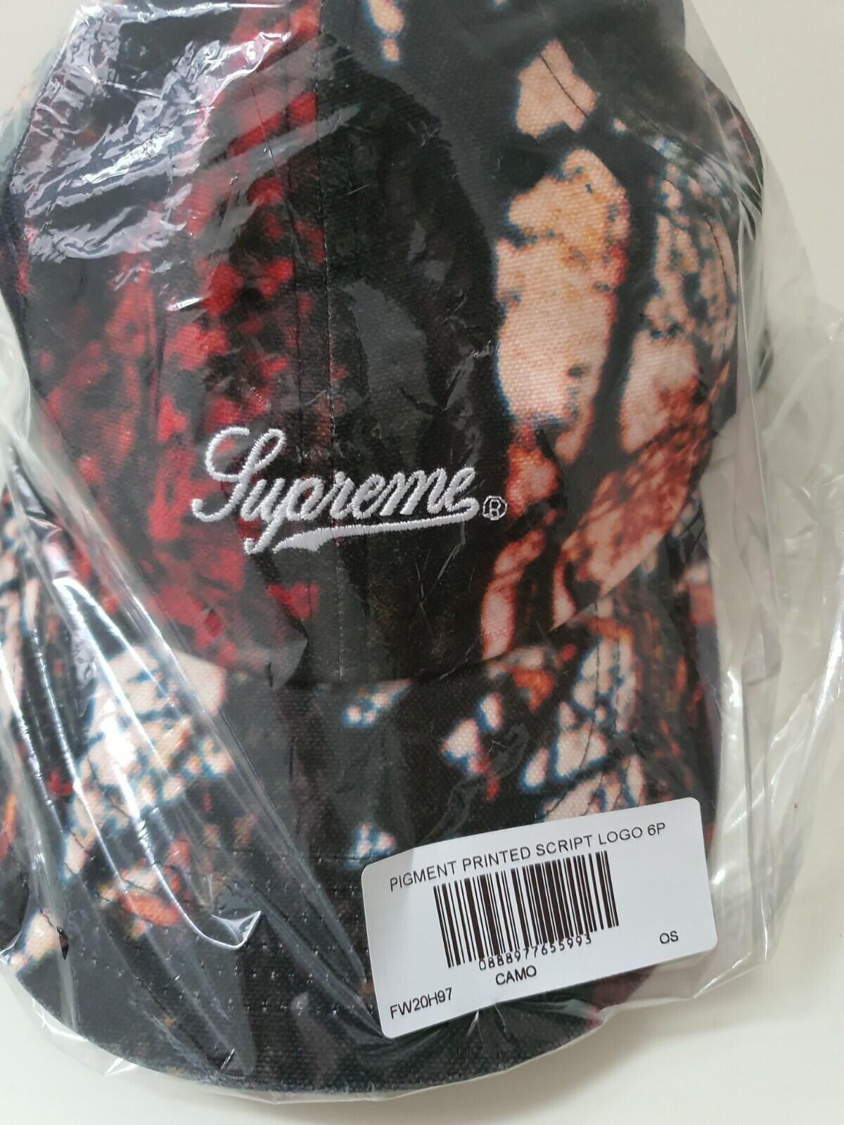 FW20 Supreme Pigment Print script logo 6-panel woods cap hat New Unopened