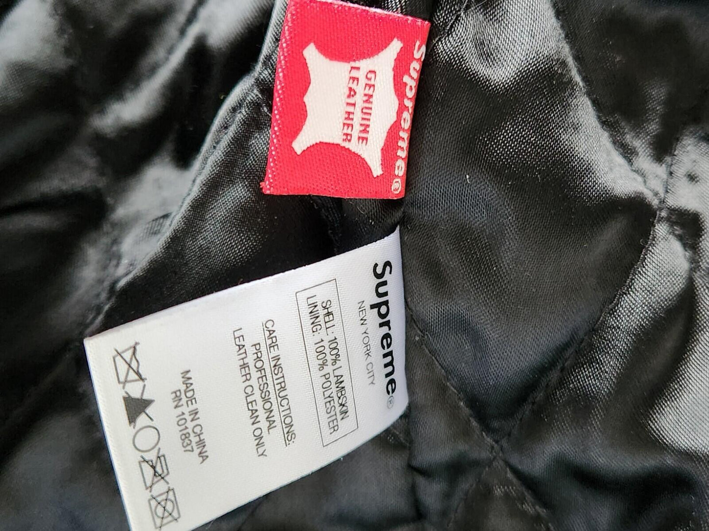 FW16 Supreme Court Cards Hooded Leather Jacket Lambskin black medium Coat Satin