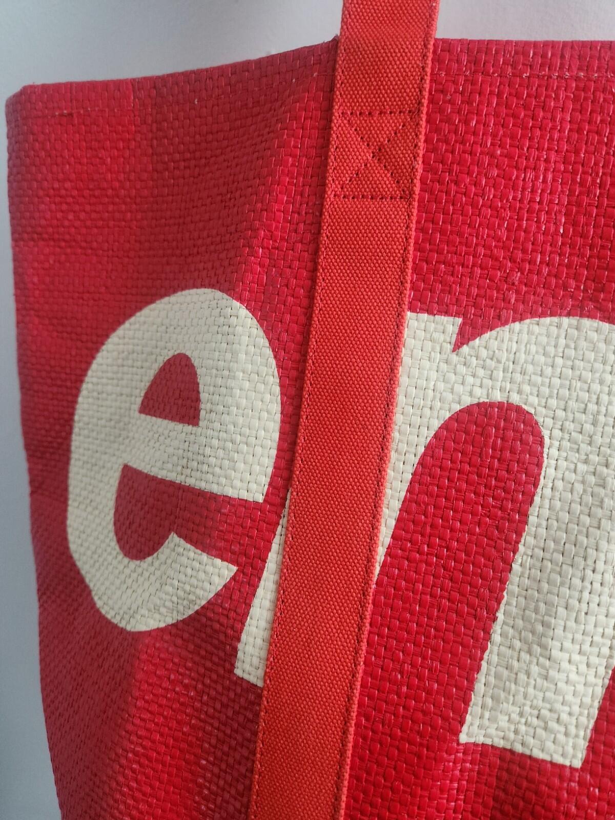 SS20 Supreme Raffia Tote Red Bag 18 oz. cotton canvas 24L big logo woven