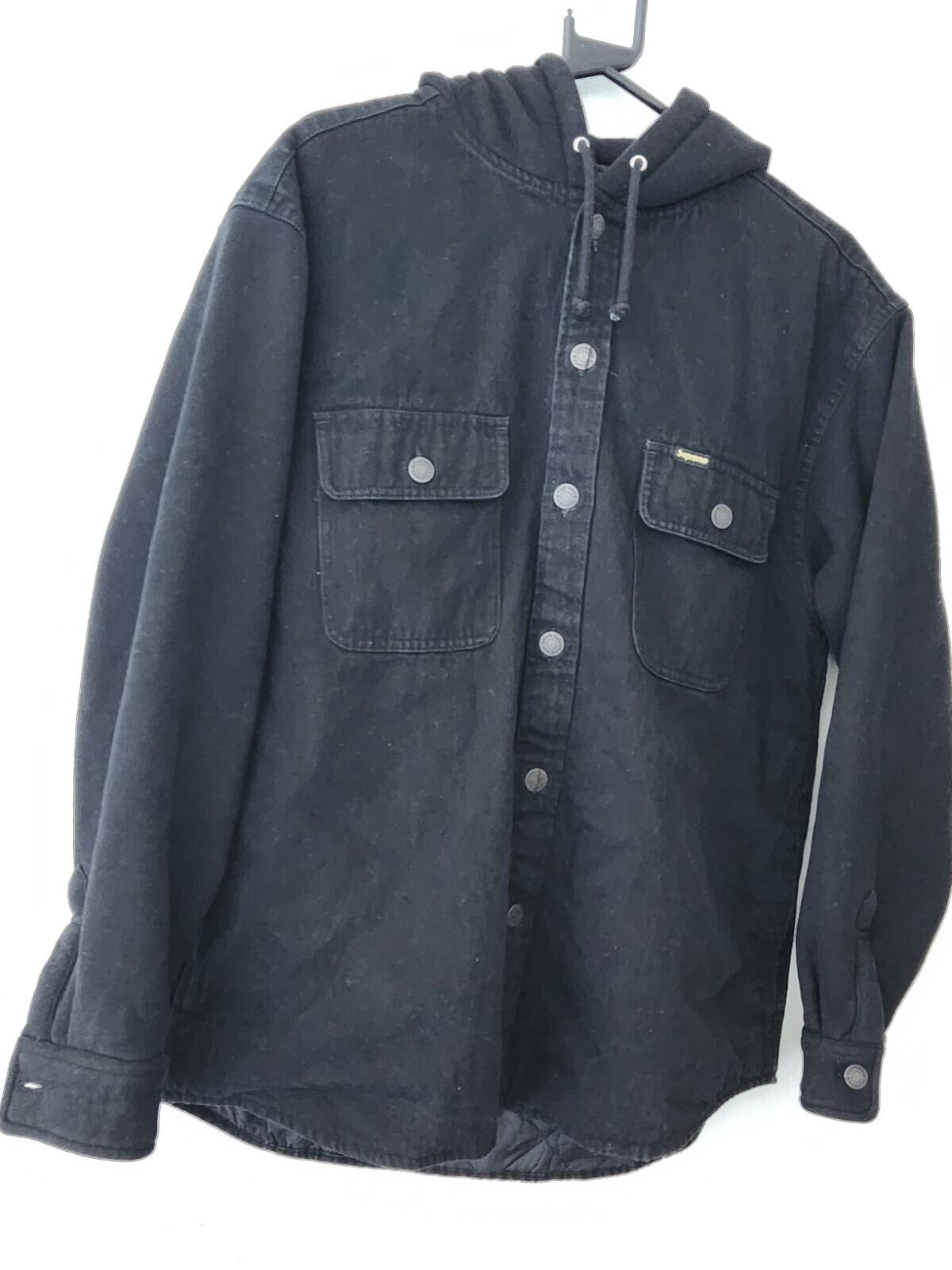 HW22 Supreme Fleece Hooded Denim Hemd S Small Schwarz gestepptes gesticktes Logo