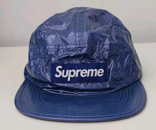 FW16 Supreme Glossy Ripstop camp cap Blue hat box logo Royal