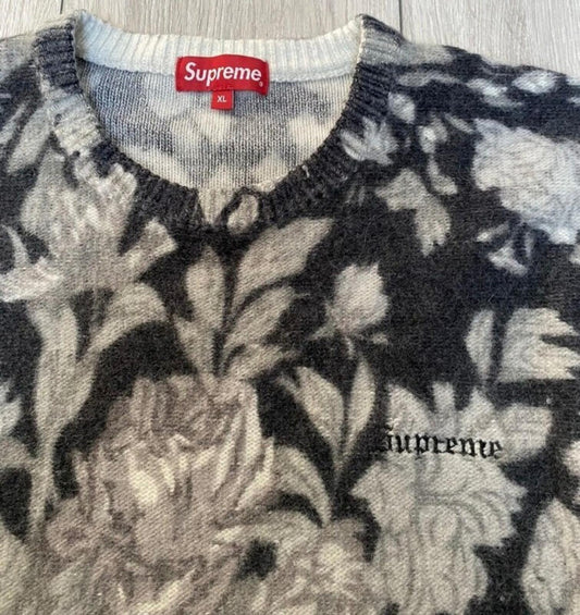 Jersey de angora estampado floral Supreme SS19 de lana de cordero negro talla XL, jersey negro