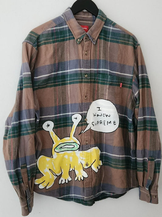 Camisa de cuadros SS20 Supreme x Daniel Johnston color tan talla M mediana SÉ QUE ES UNA CAMISA DE FRANELA SUPREME