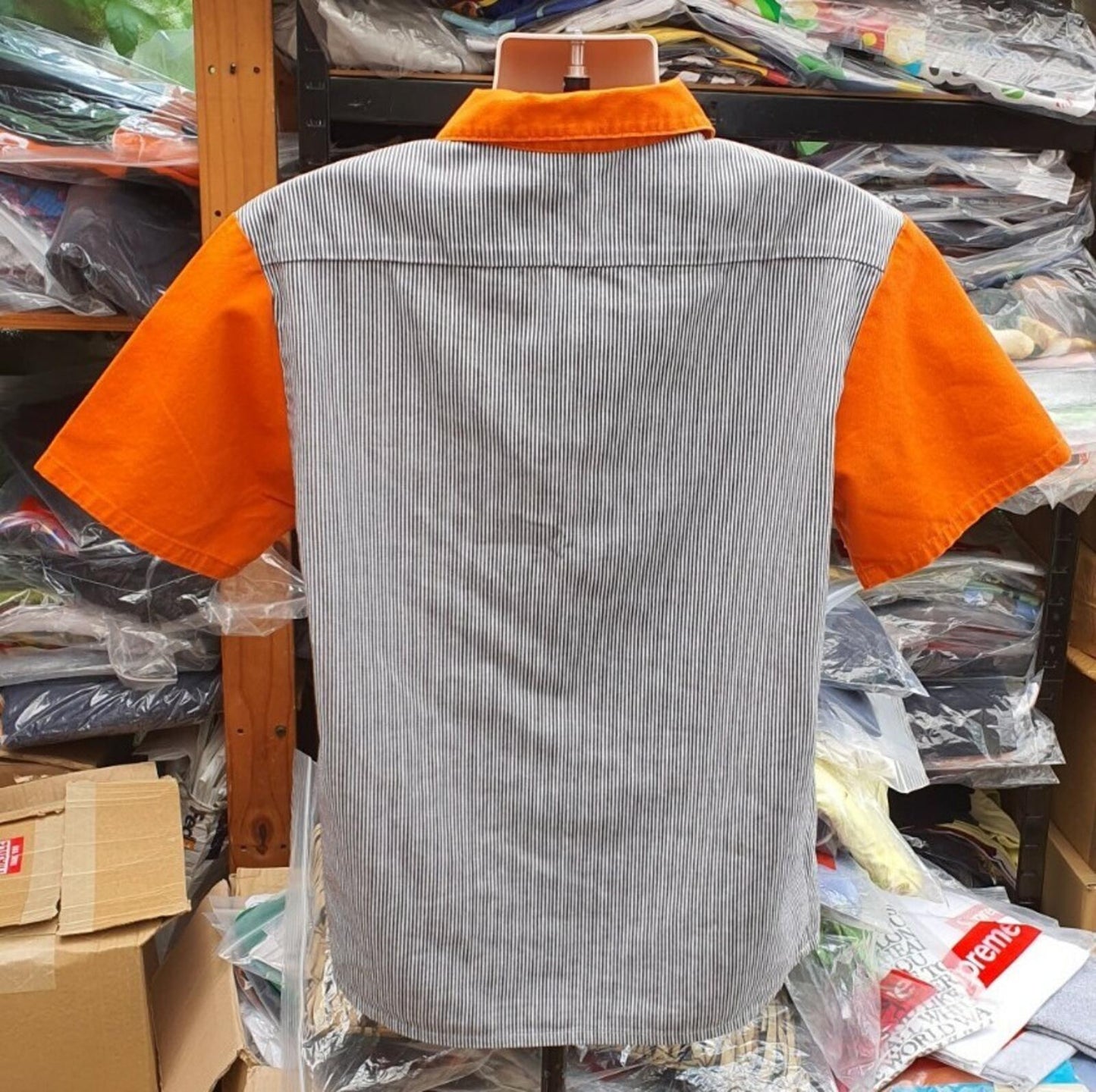 FW19 Supreme x Ben Davis short sleeve work shirt hickory stripe orange M Medium