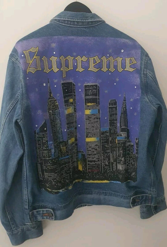Chaqueta trucker pintada Supreme New York SS19 Talla M Mediana