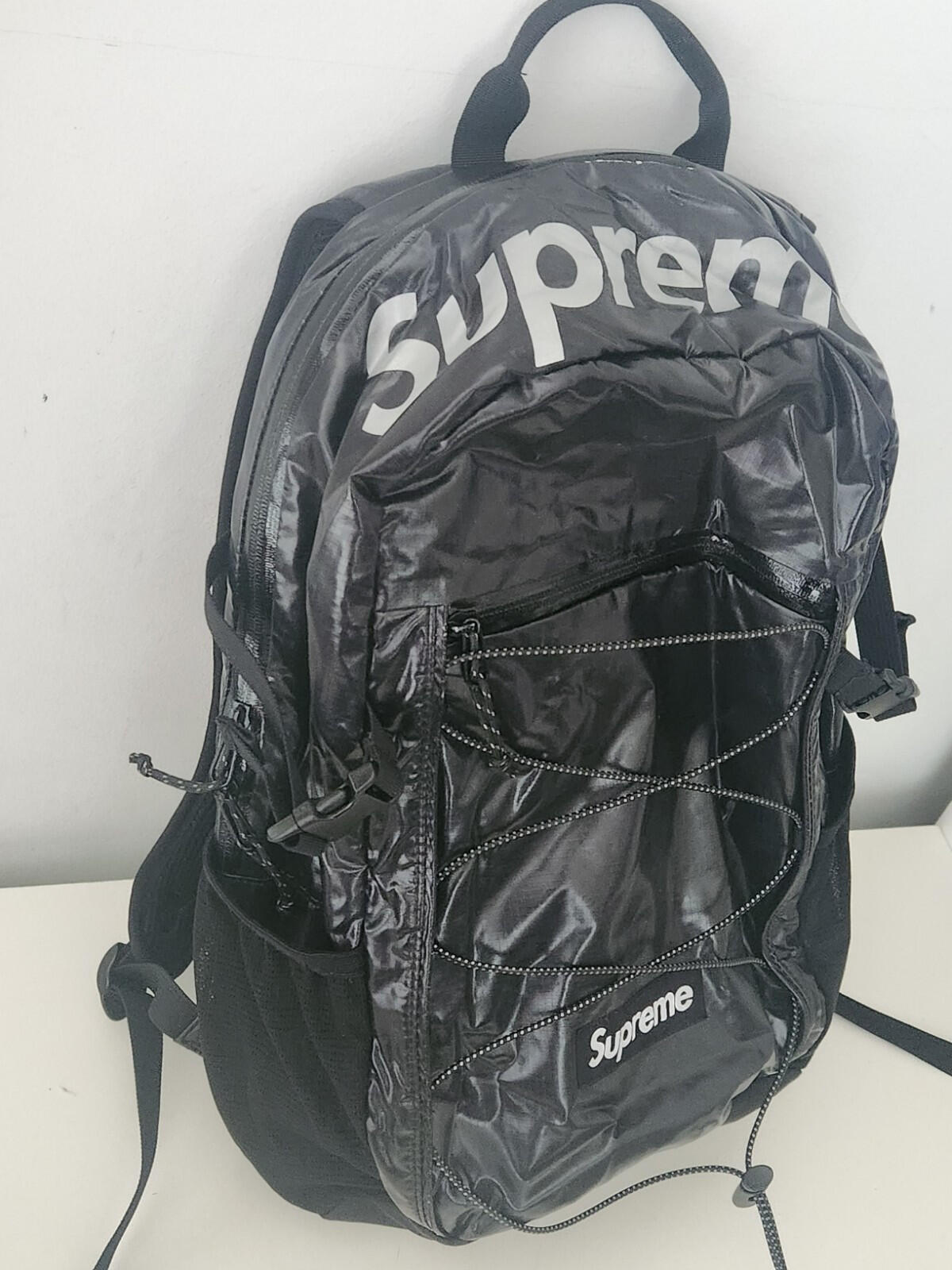 FW17 Supreme black backpack Cordura Fabric box logo Reflective text 20L Bag