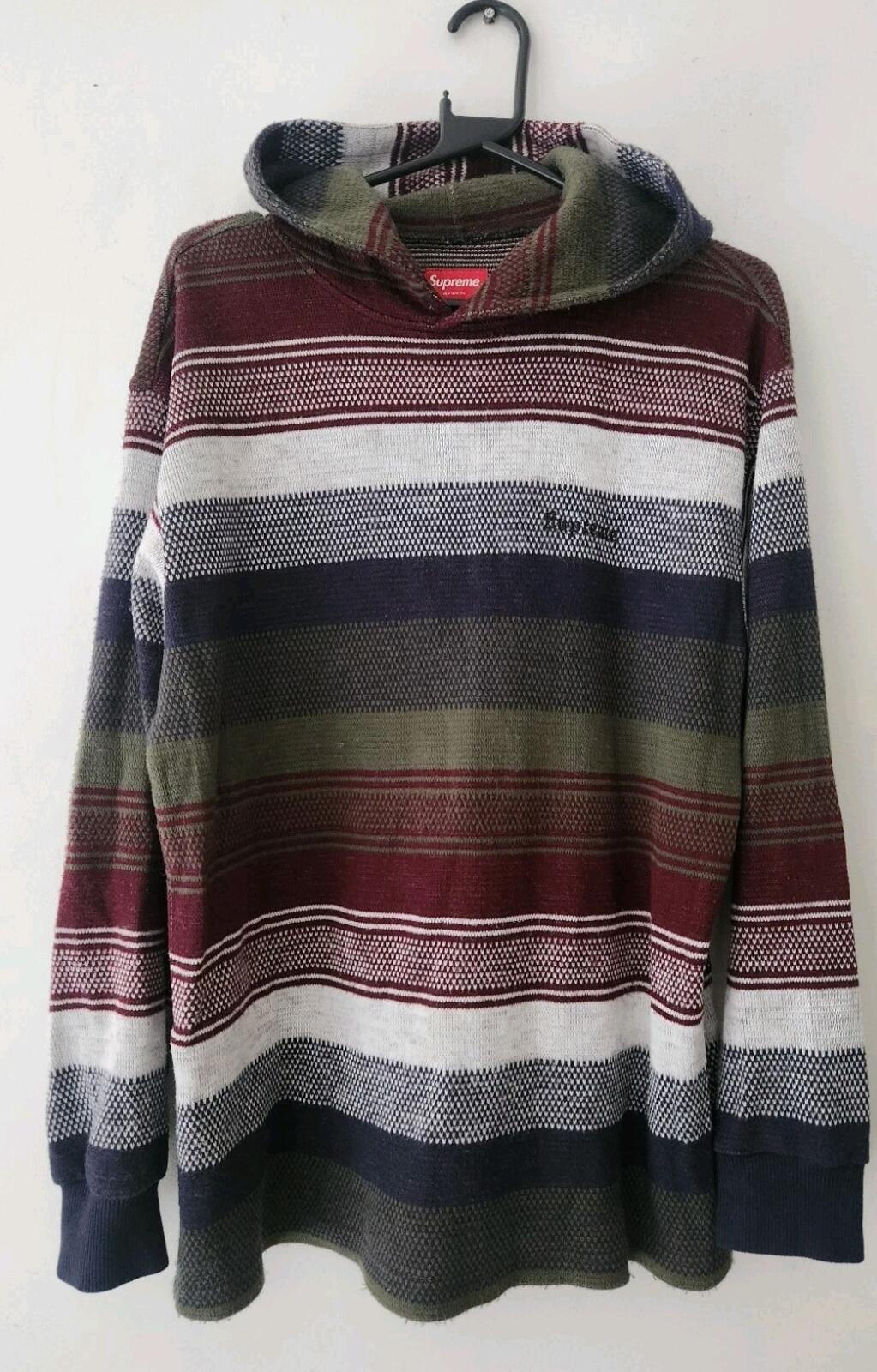FW18 Supreme Knit Stripe Hooded L/S Top Hoodie Size M Medium Made In Portugal