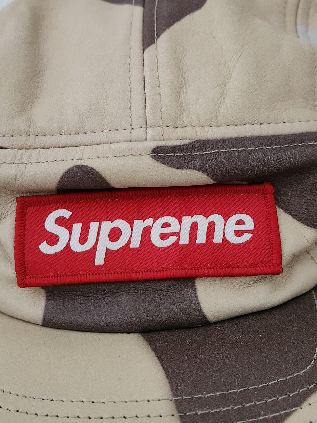 SS17 Supreme Leather Camp Cap Desert Camo Hut Rotes Box Logo Made In U.S.A