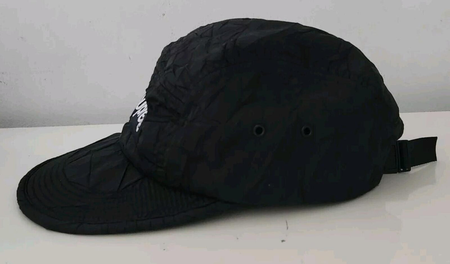 FW15 Supreme Wrinkled Nylon Soft Bill Camp Cap Hat Black Box logo 2015 Vintage