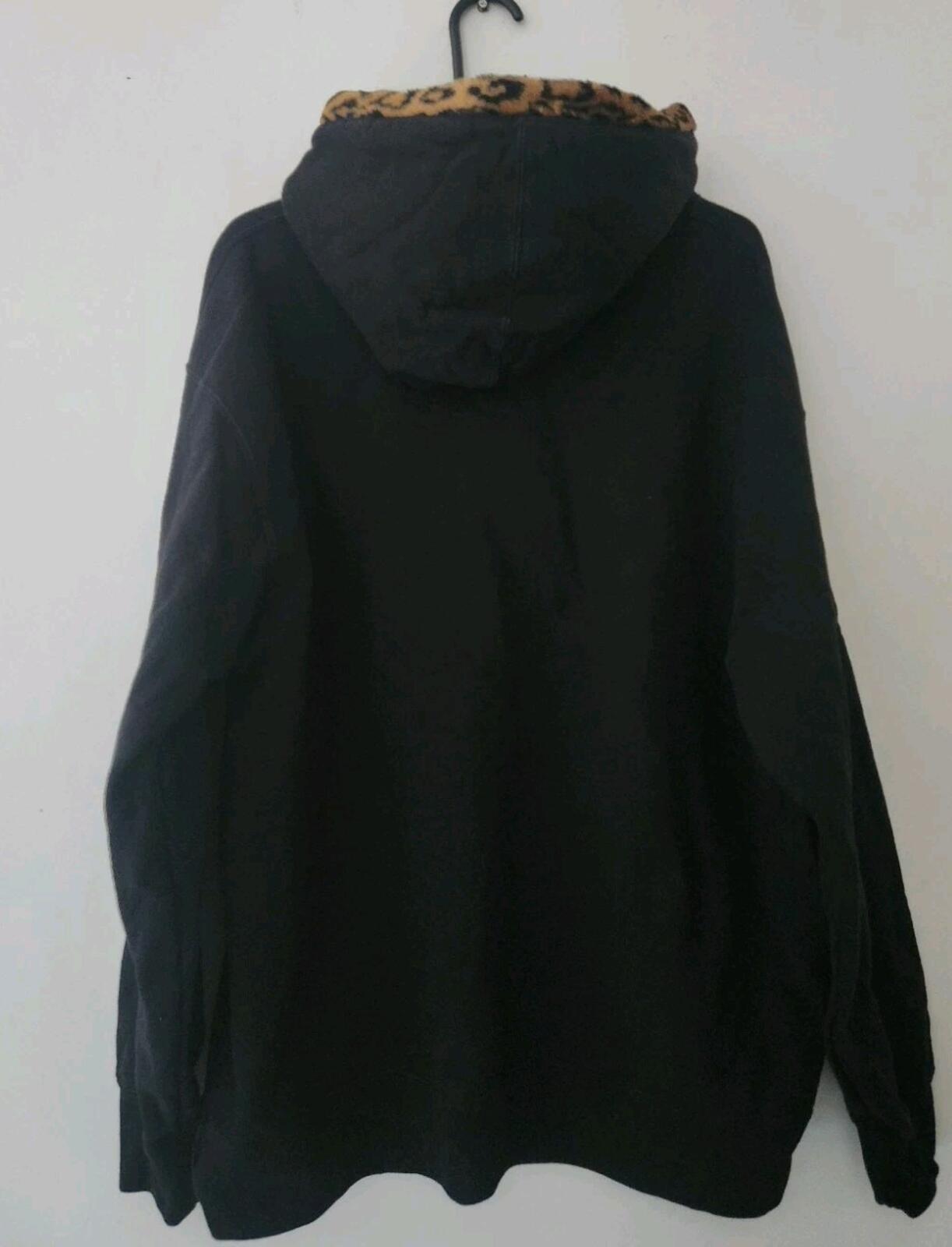 FW21 Supreme Leopard Trim Hooded Sweatshirt Black Size XL