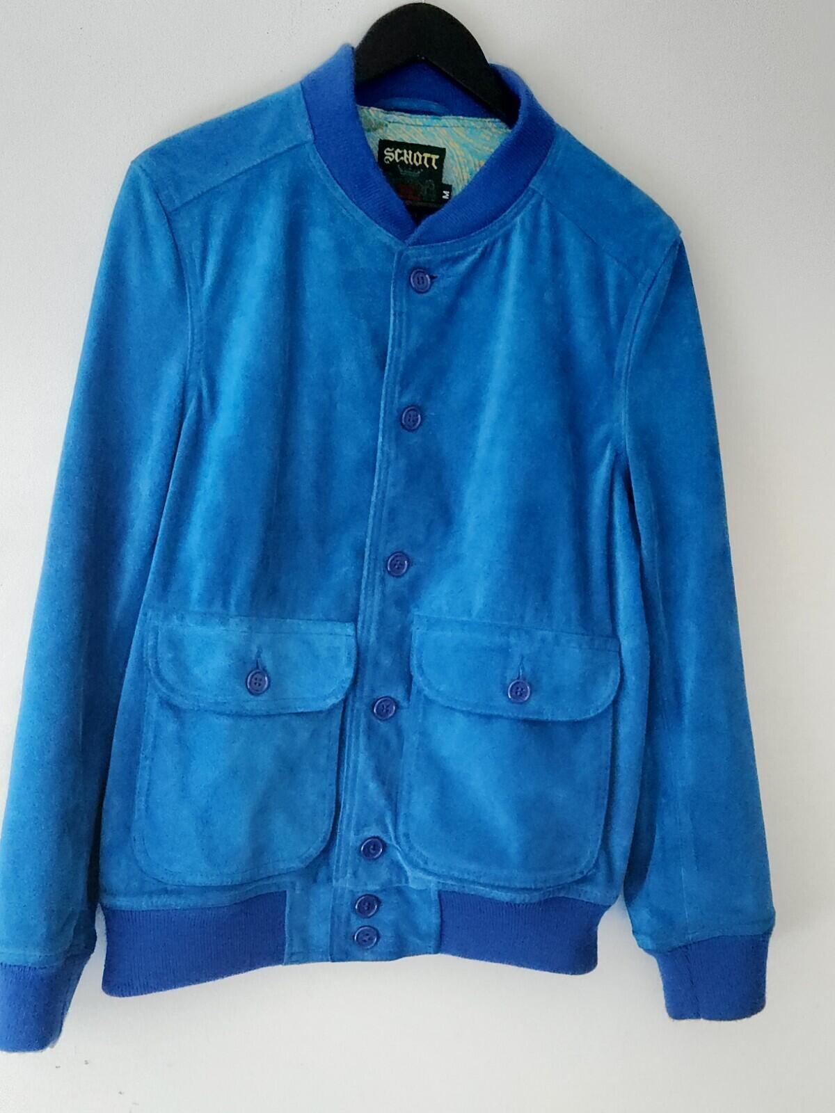 SS14 Supreme Schott NYC Suede Bomber Jacket M Medium Blue Leather 2014 Vintage