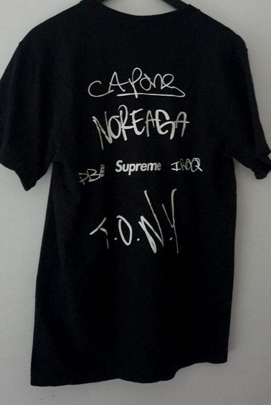 FW16 Supreme The War Report Tee M Mediana camiseta negra Capone-N-Noreaga CNN