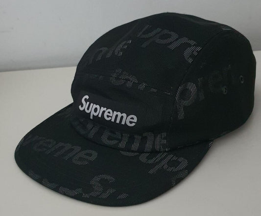 Gorra de campamento Supreme Lenticular Logo SS19 de nailon negro con logo tipo caja