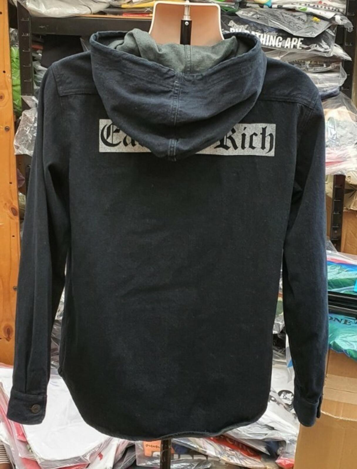 FW14 Supreme Eat The Rich Hooded Denim Shirt Indigo Größe M