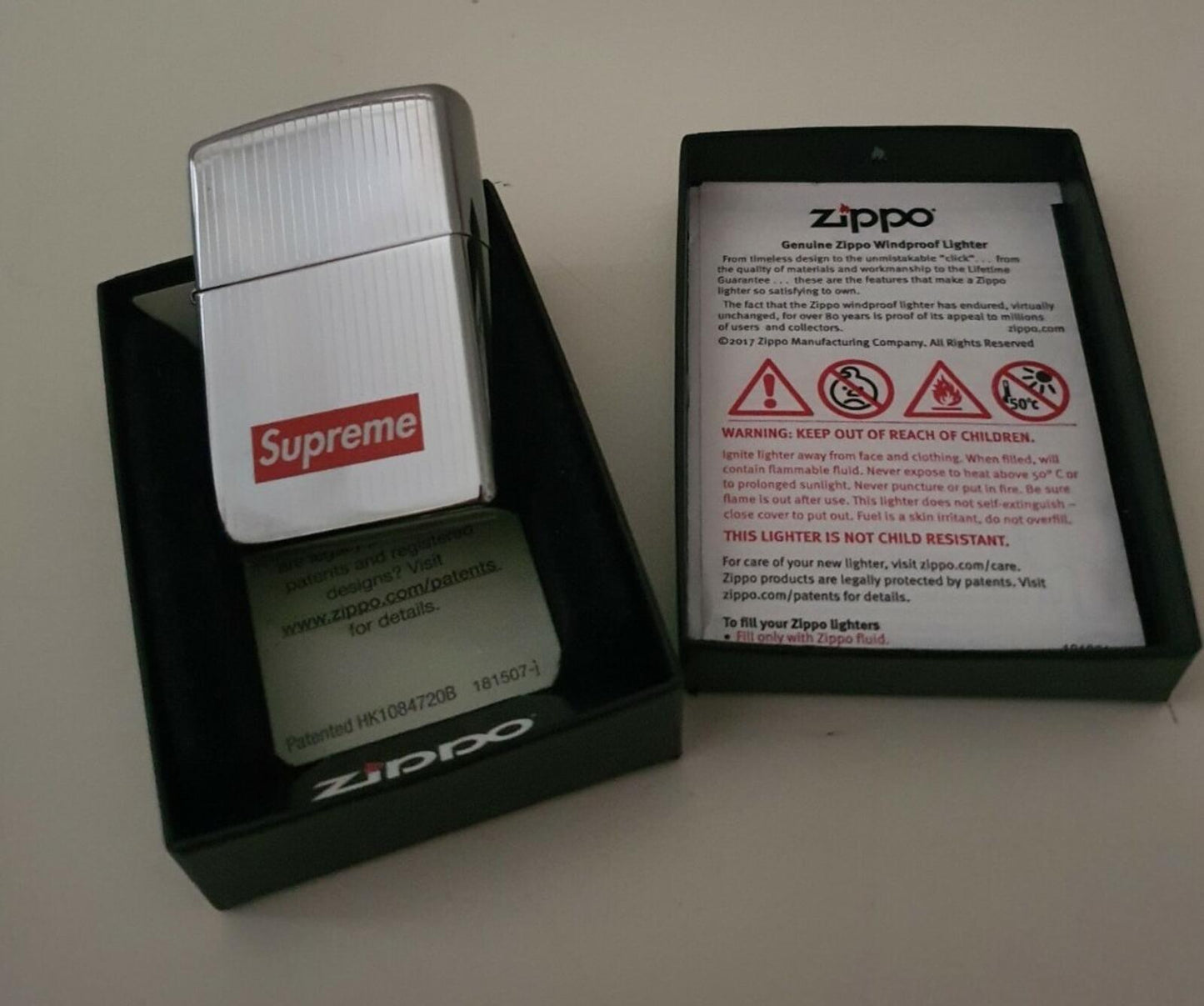 FW15 Supreme Engraved Stripe Zippo silver lighter Rare Accessory