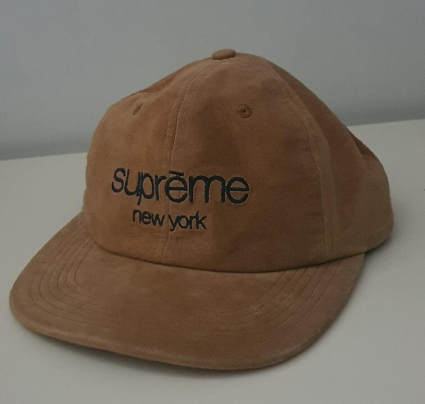 SS16 Supreme Suede Classic Logo 6-panel Cap Tan
