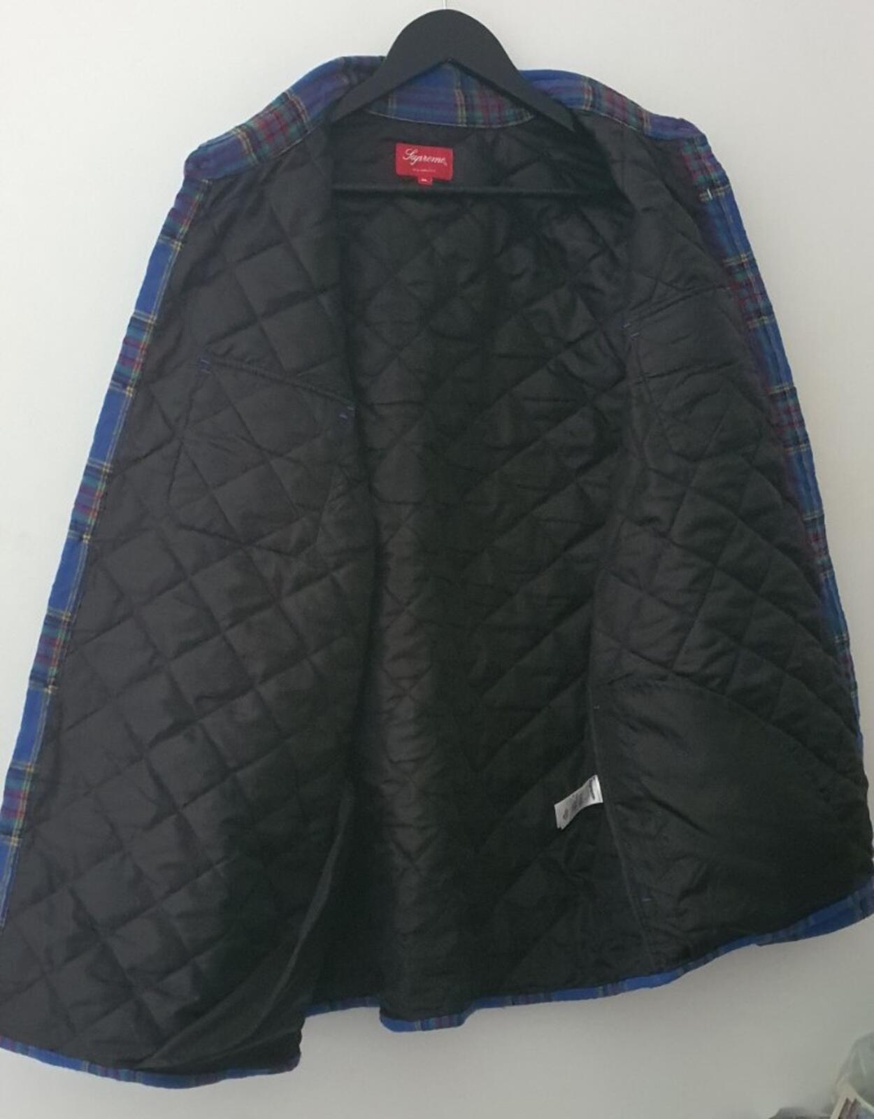 FW21 Supreme Quilted Plaid Flannel Shirt Blue Size XL