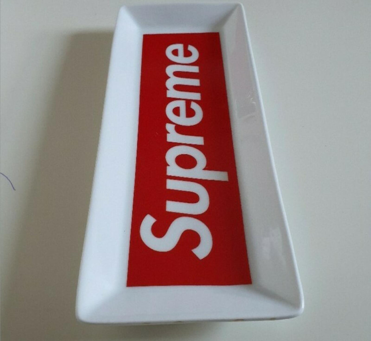 FW14 Supreme red box logo white ceramic tray ashtray Accessory Vintage 2014