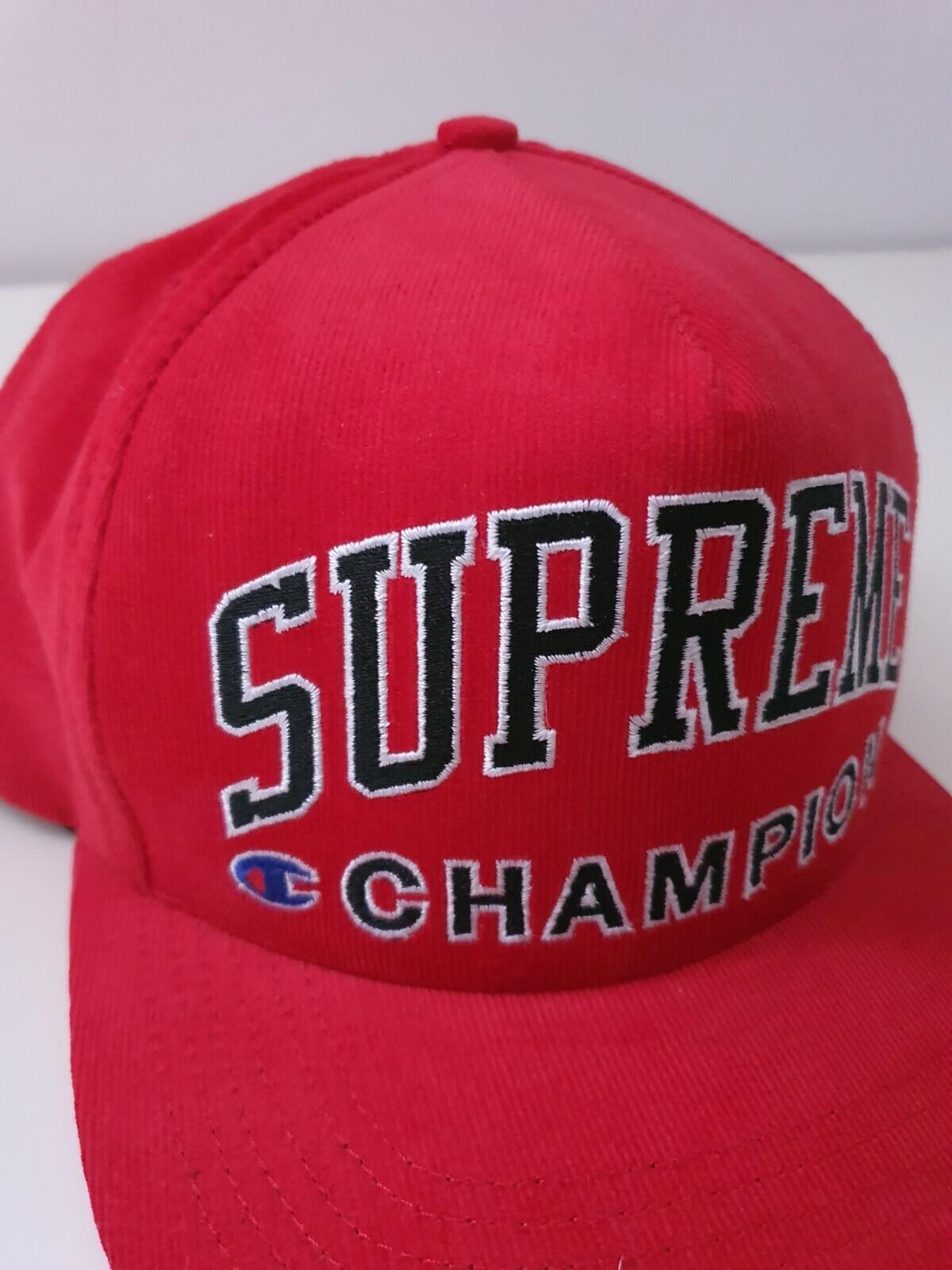 SS17 Supreme x Champion Embroidered Logo red 5-panel hat cap