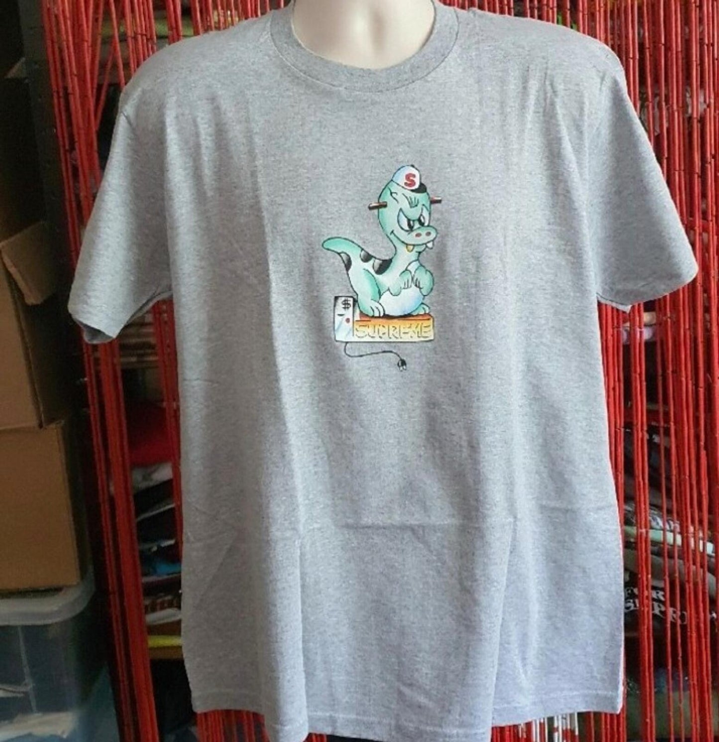 SS20 Supreme Dinosaur tee Size M medium heather grey T-shirt New