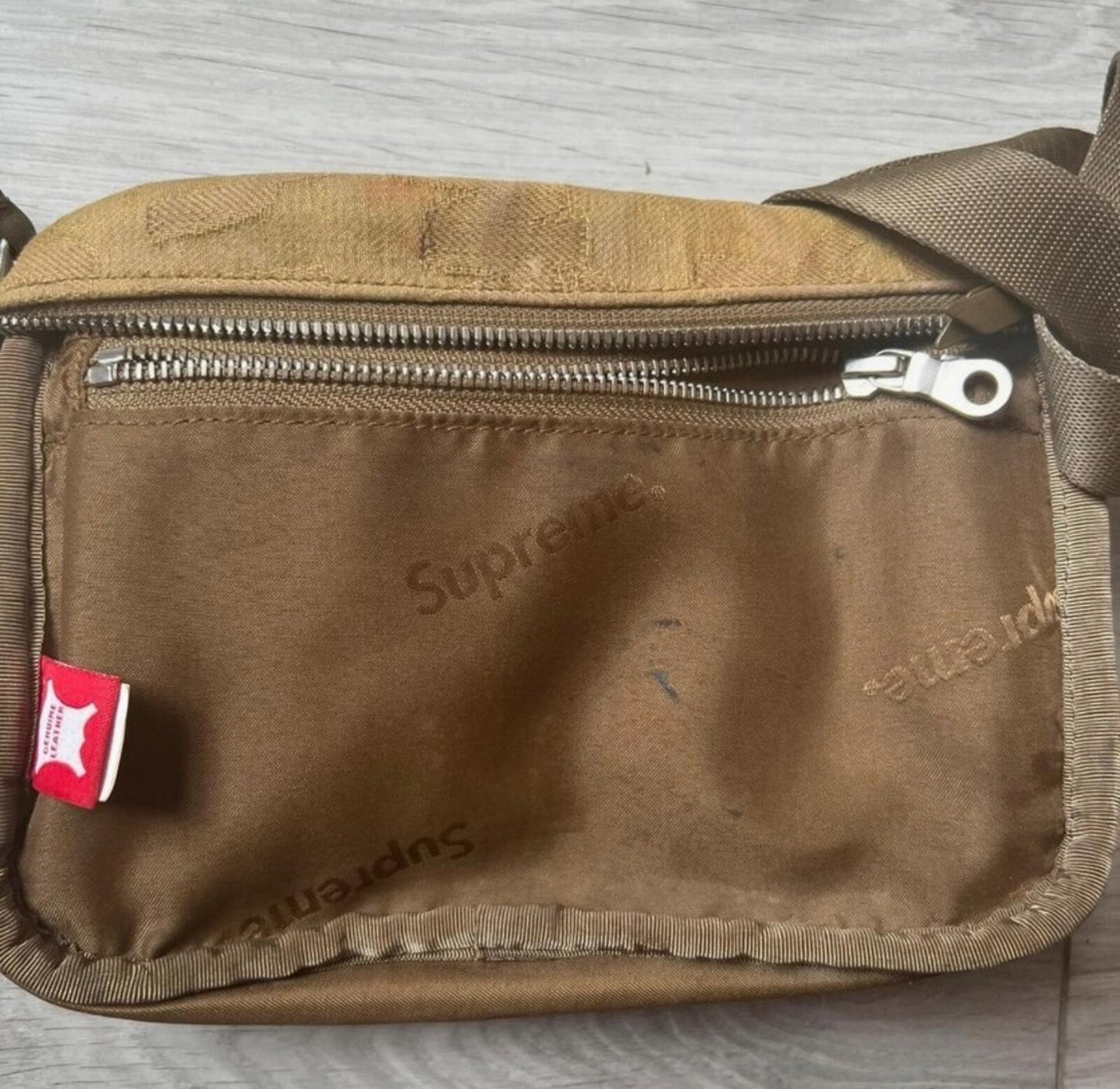 SS22 Supreme Fat Tip Jacquard Denim Waist Bag Olive