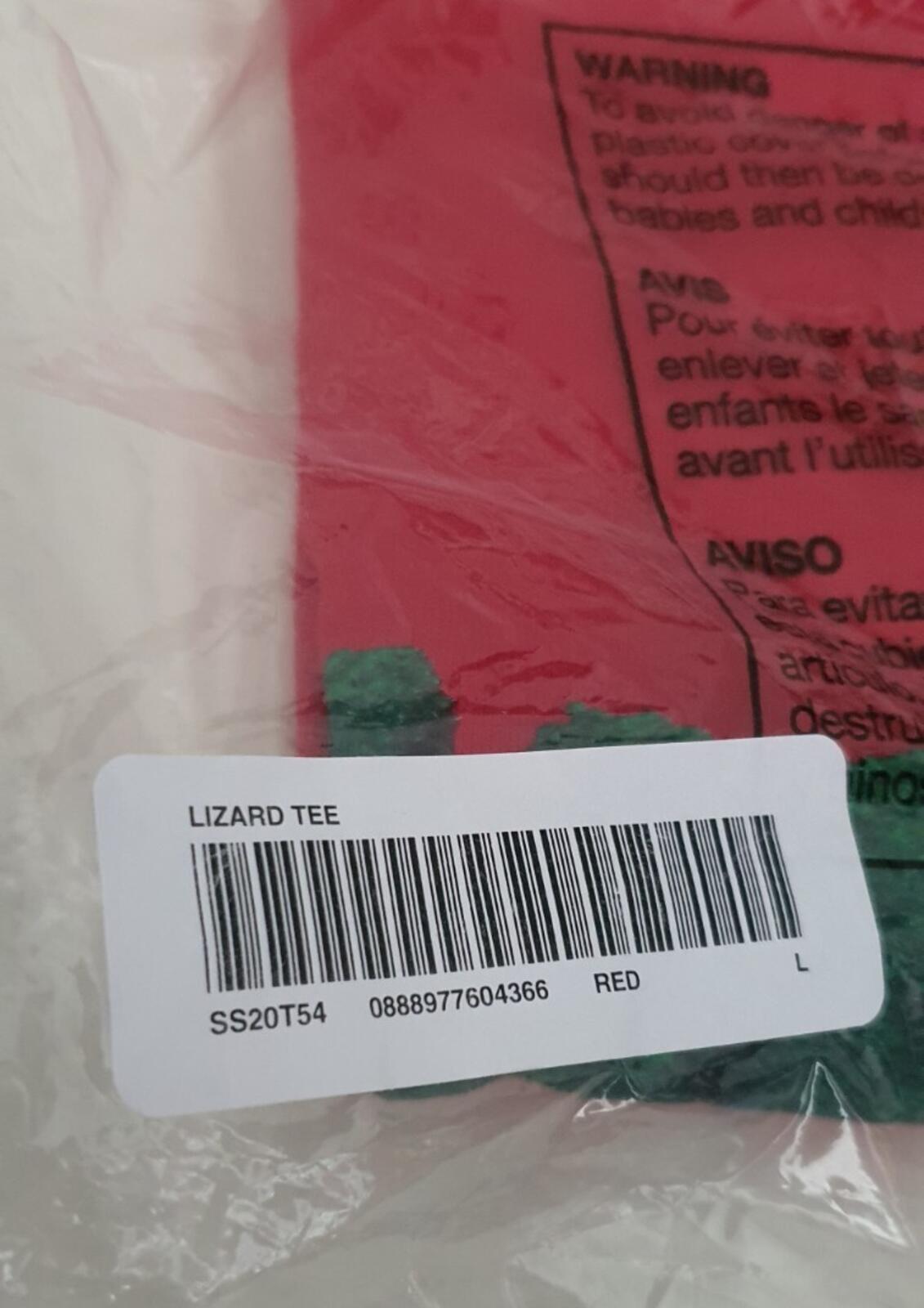 SS20 Supreme Lizard tee New And Unopened Red T-shirt size L Large