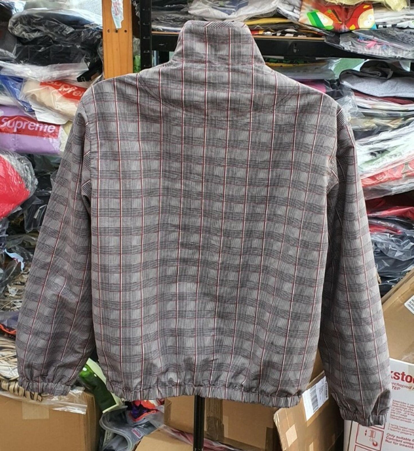 SS20 Supreme Track Half Zip Pullover Jacket Tan Plaid size M