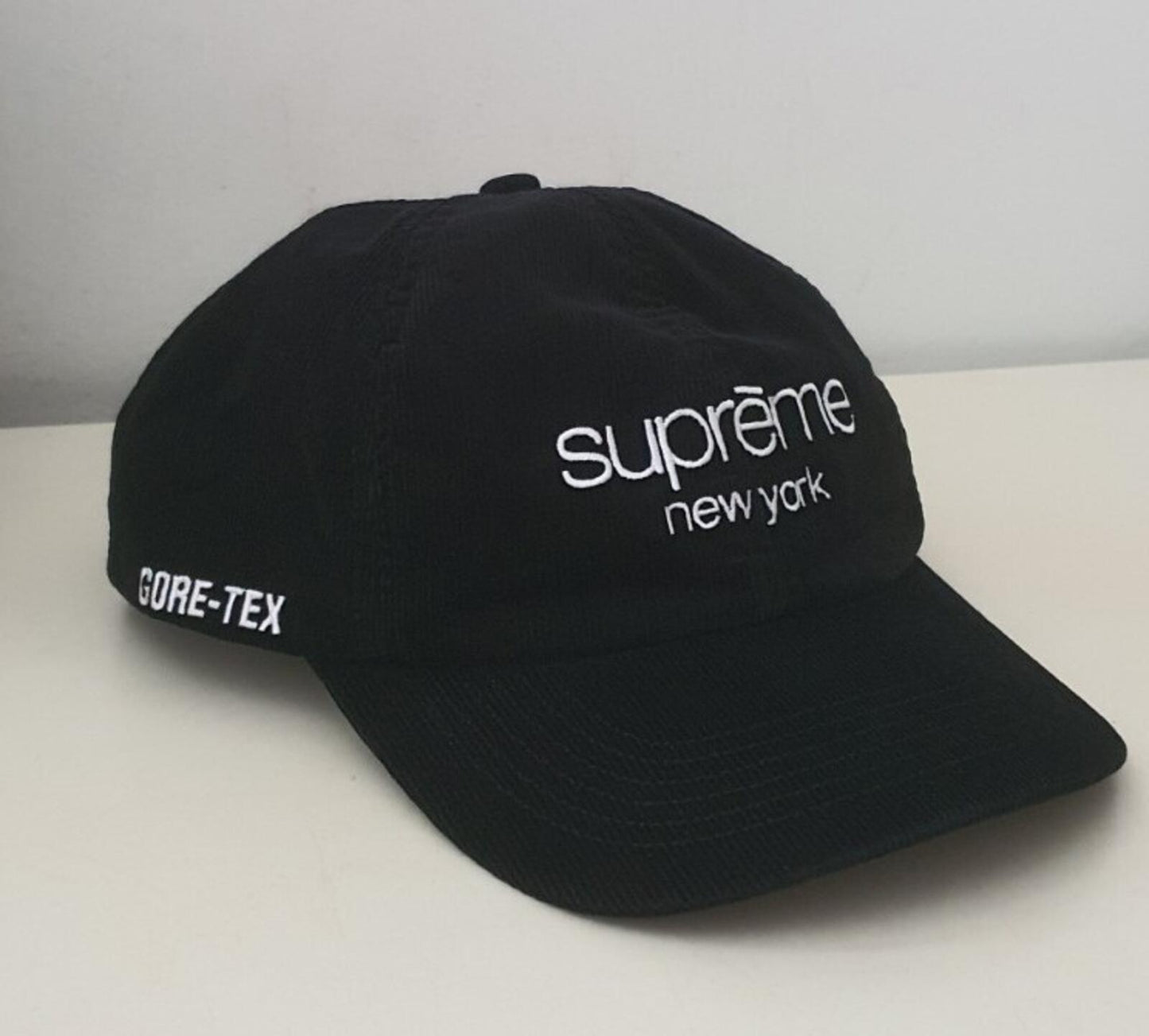 FW21 Supreme GORETEX corduroy Classic Logo 6-panel black water resistant hat Cap