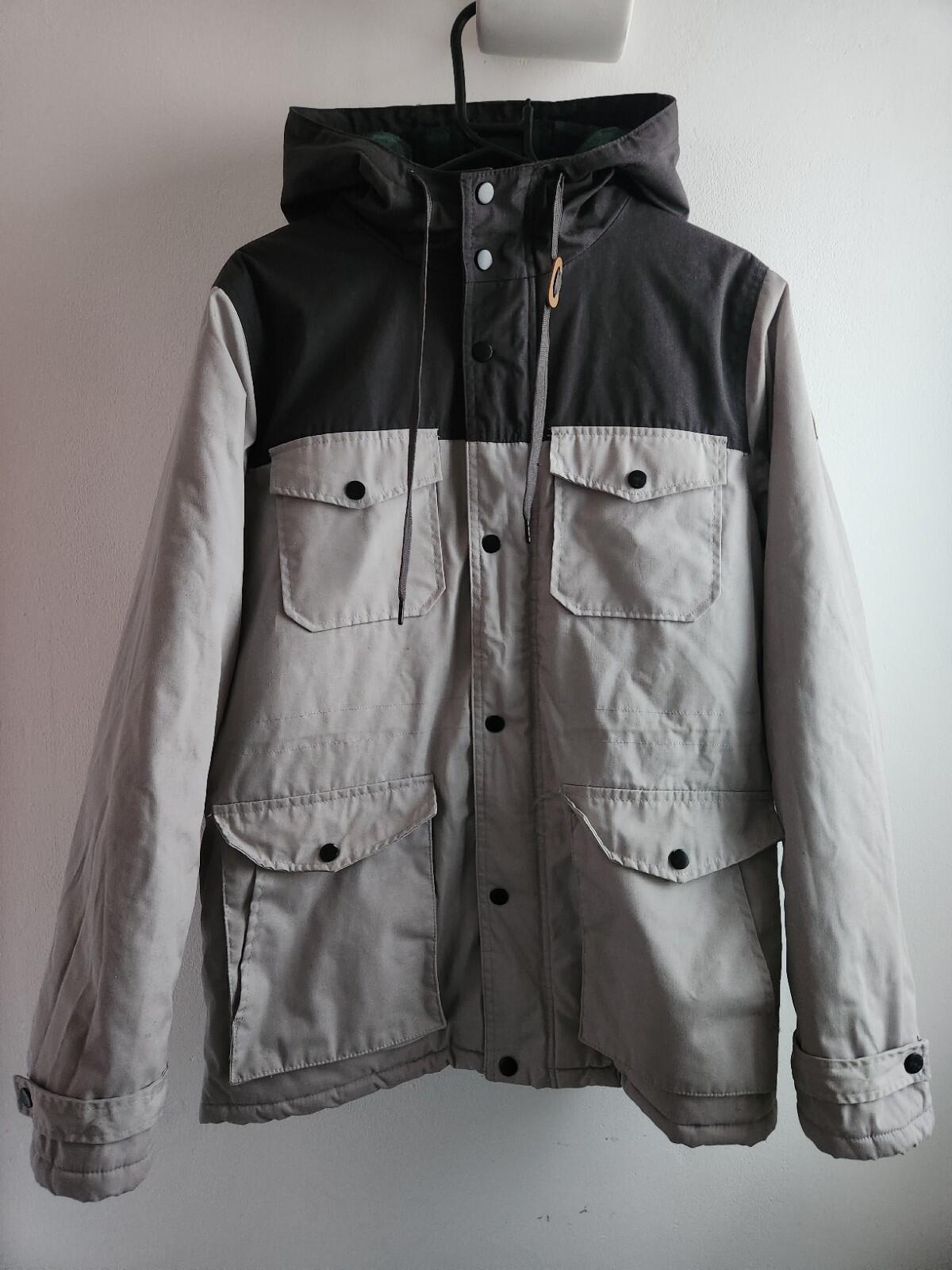 GATE Mens Light Grey Hooded Field Jacket Parka Multi Pocket Button Up Coat M
