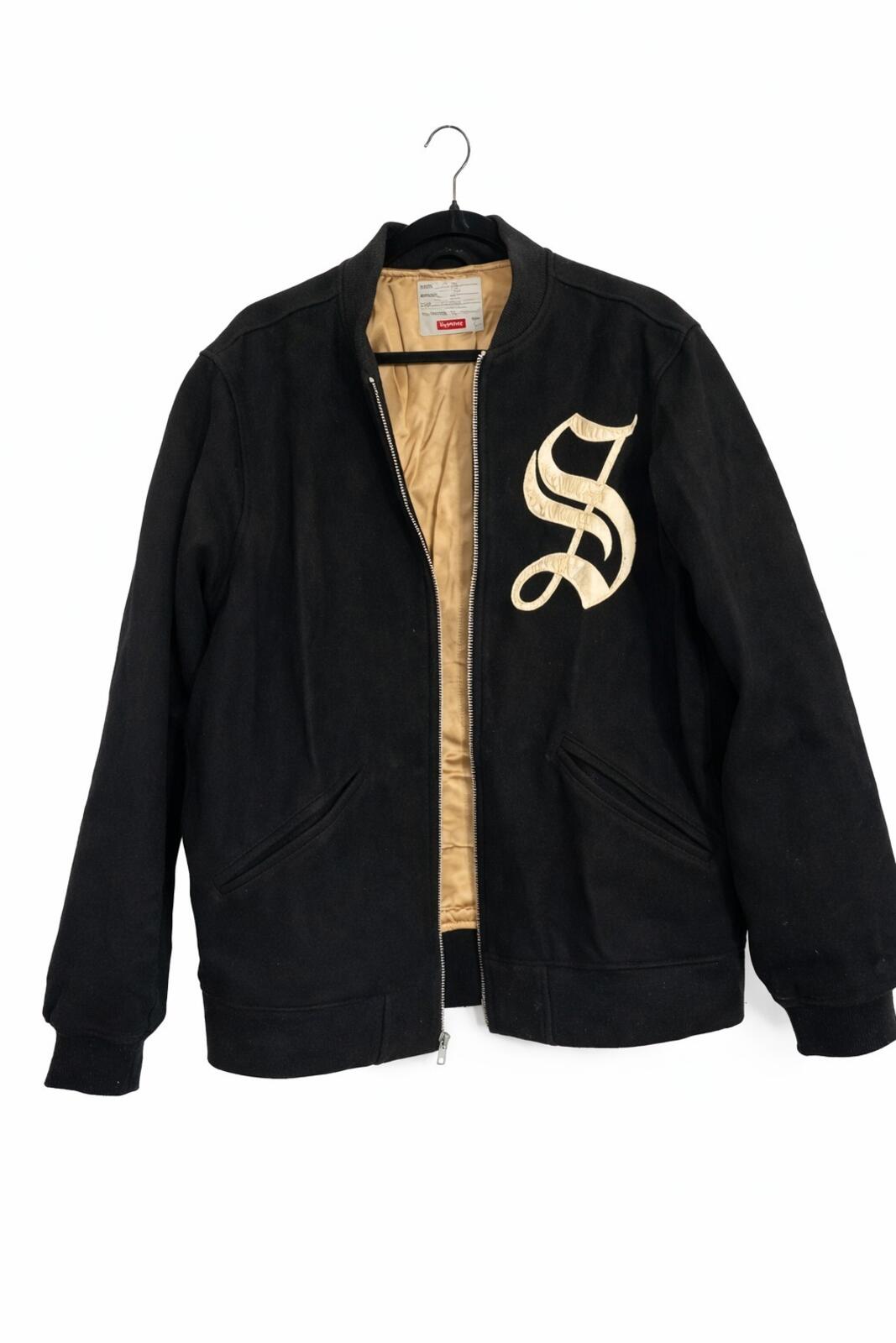Chaqueta de lana Supreme Old English con cremallera Varsity FW14 negra talla L