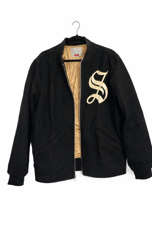 Chaqueta de lana Supreme Old English con cremallera Varsity FW14 negra talla L