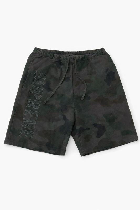 SS20 Supreme Overdyed Sweatshort Black Painted Camo talla S