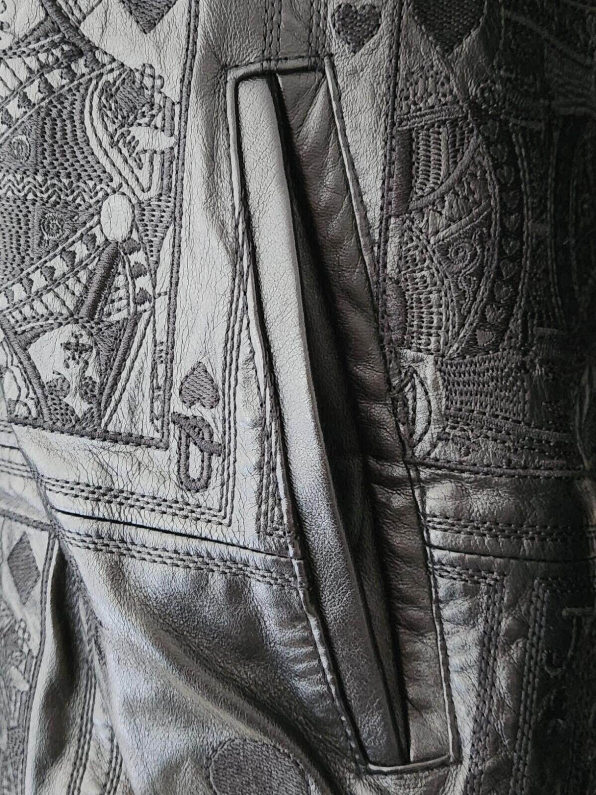 FW16 Supreme Court Cards Hooded Leather Jacket Lambskin black medium Coat Satin