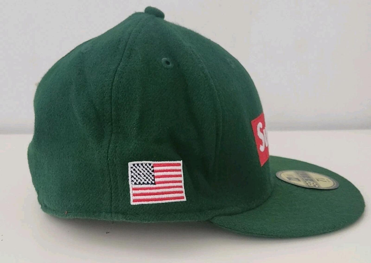 FW10 Supreme Woolrich Box Logo New Era green hat wool cap 7 3/8 Vintage 2010