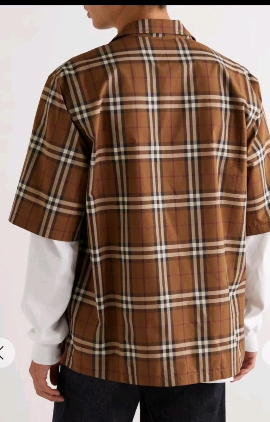 BURBERRY London Camp Collar Logo Embroidered Checked Cotton Shirt RRP £525 Brown