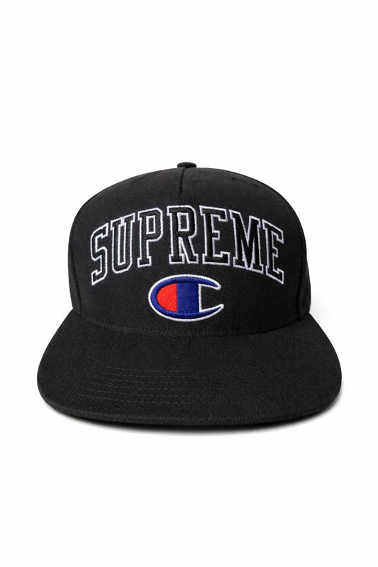 FW14 Supreme x Champion Bestickte Logo 5-Panel Cap Schwarz
