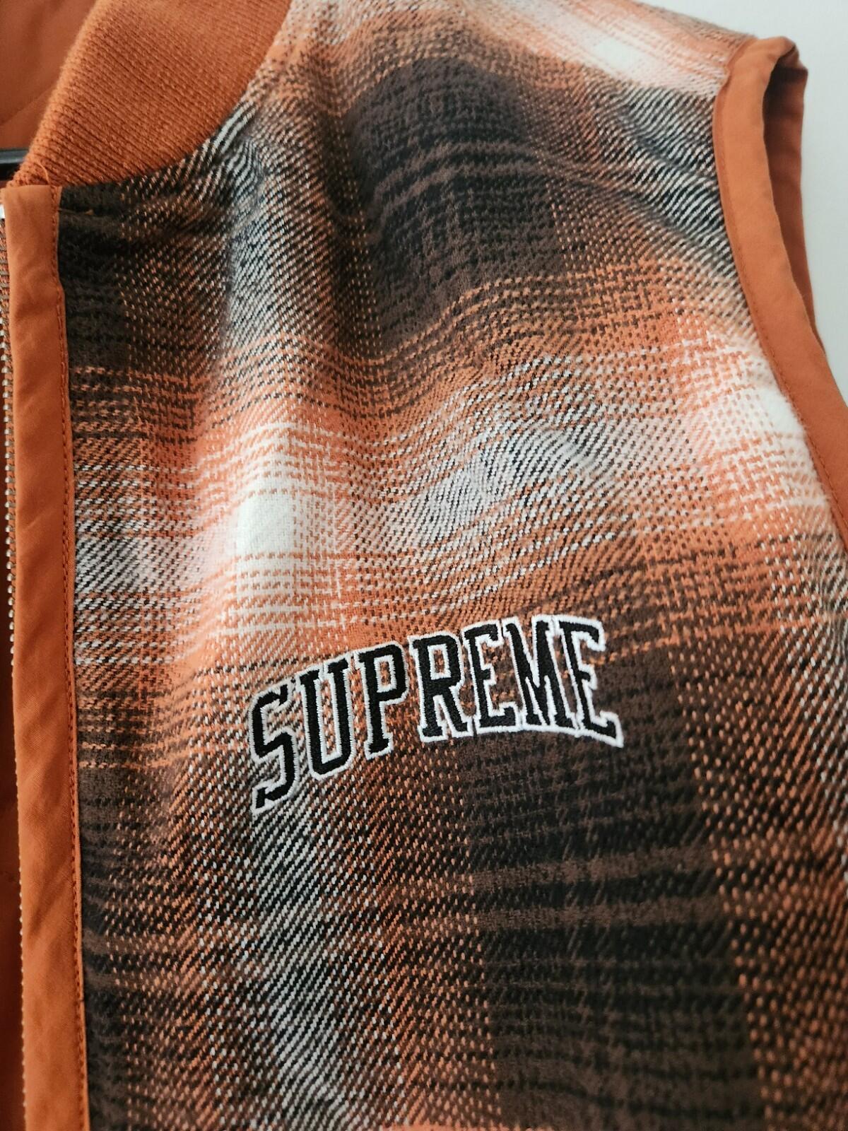 FW17 Supreme reversible shadow plaid vest size M medium orange gilet
