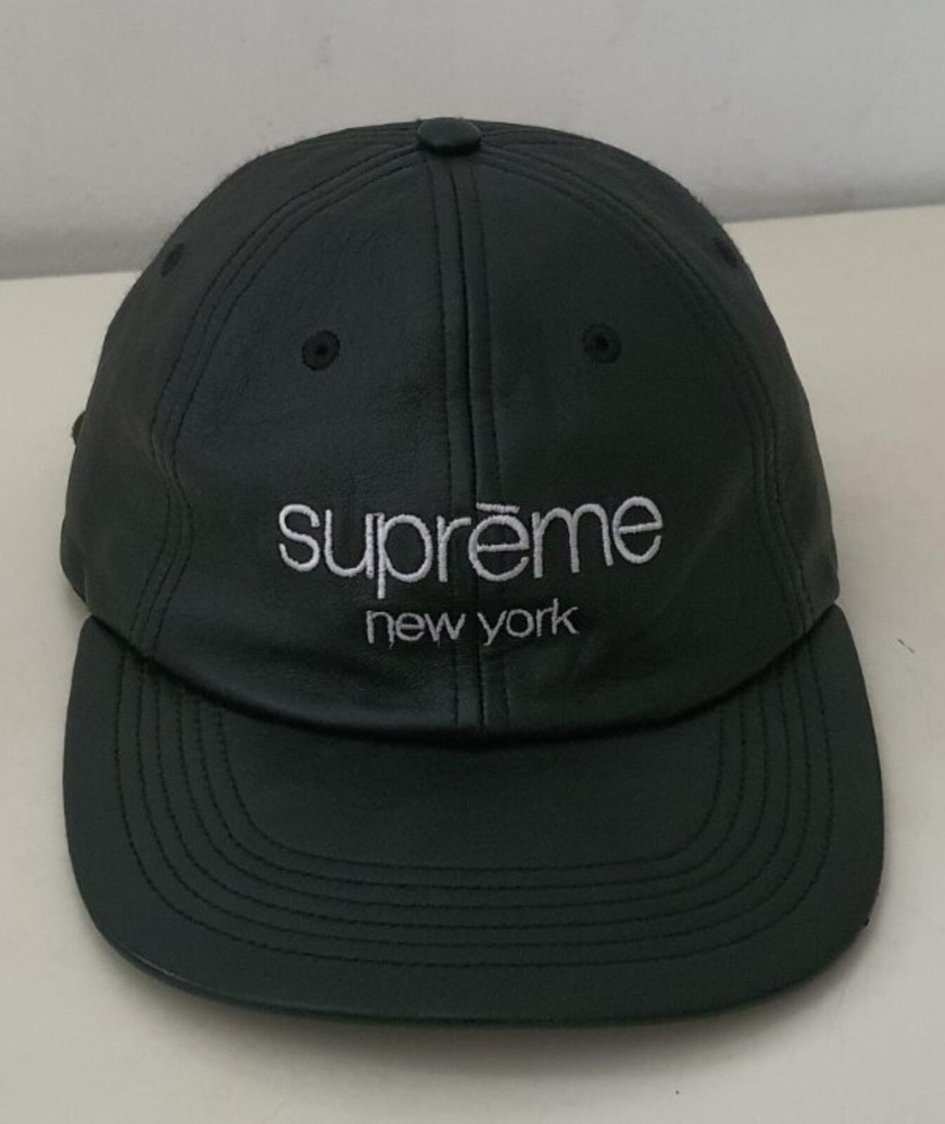 Gorra de 6 paneles FW16 Supreme Leather Classic Logo negra rara