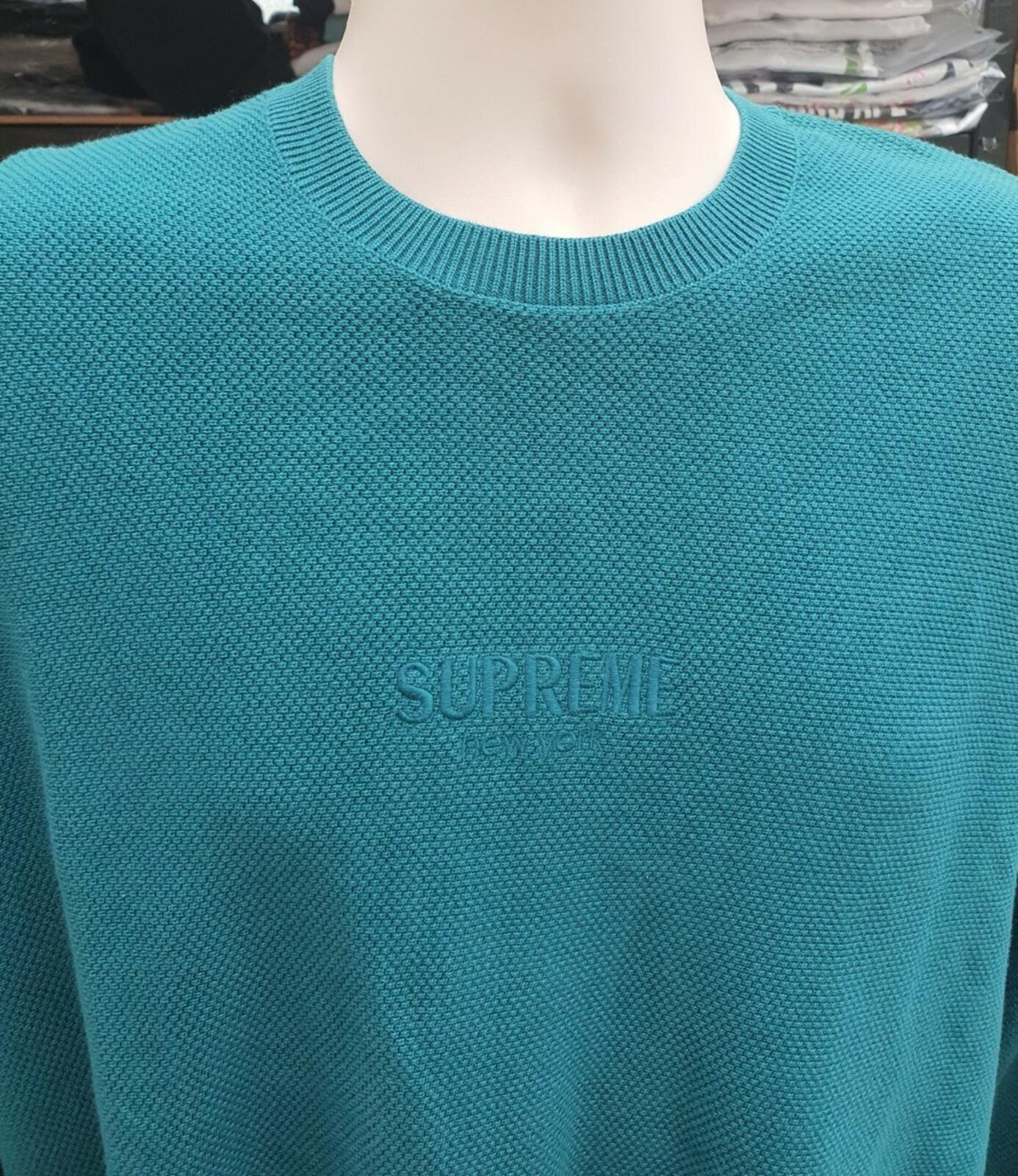 FW18 Supreme Pique Crewneck teal size L large sweater sweatshirt New With Tag