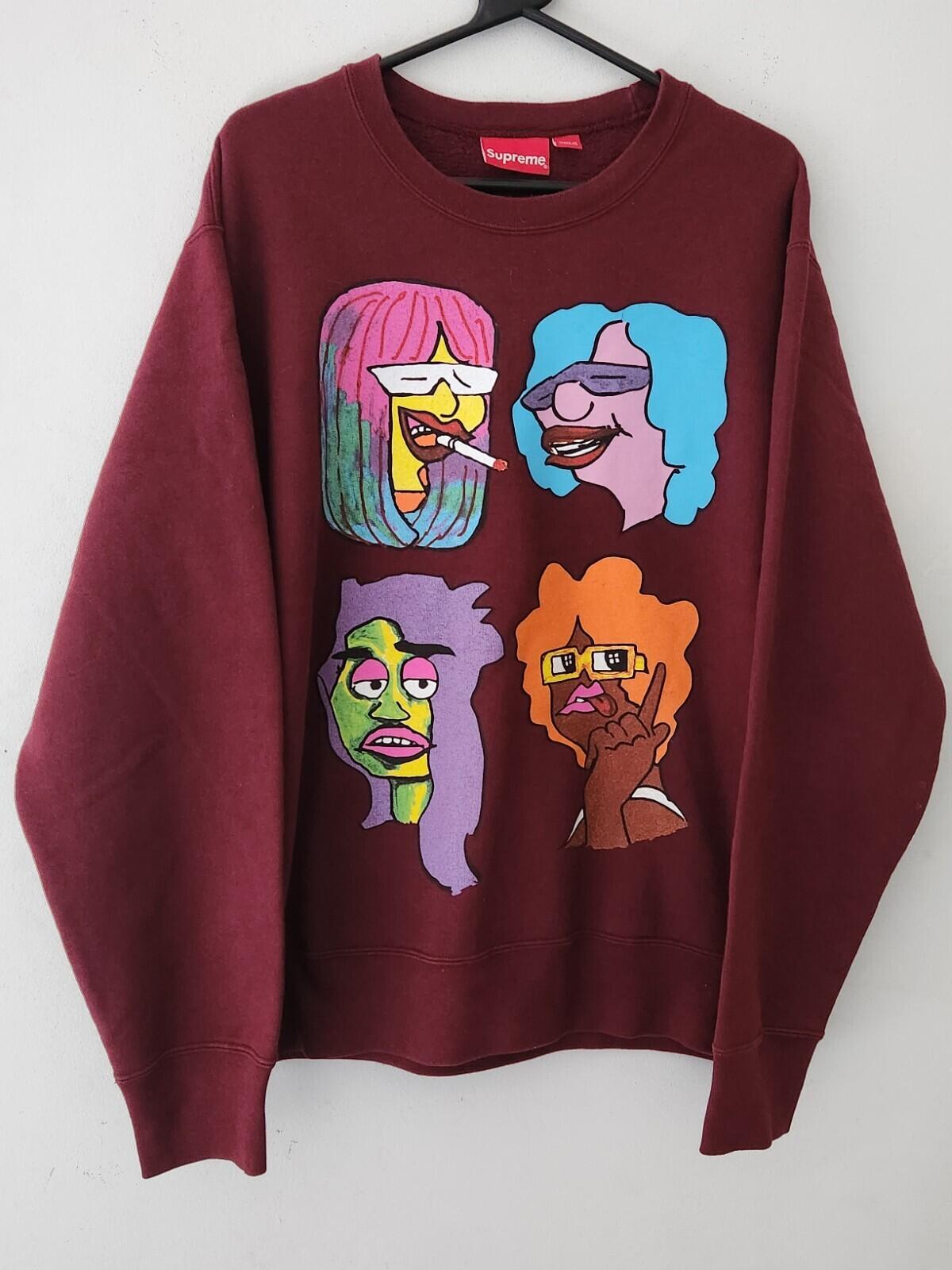 FW17 Supreme Gonz Heads Burgundy crewneck size L large sweatshirt Mark Gonzales