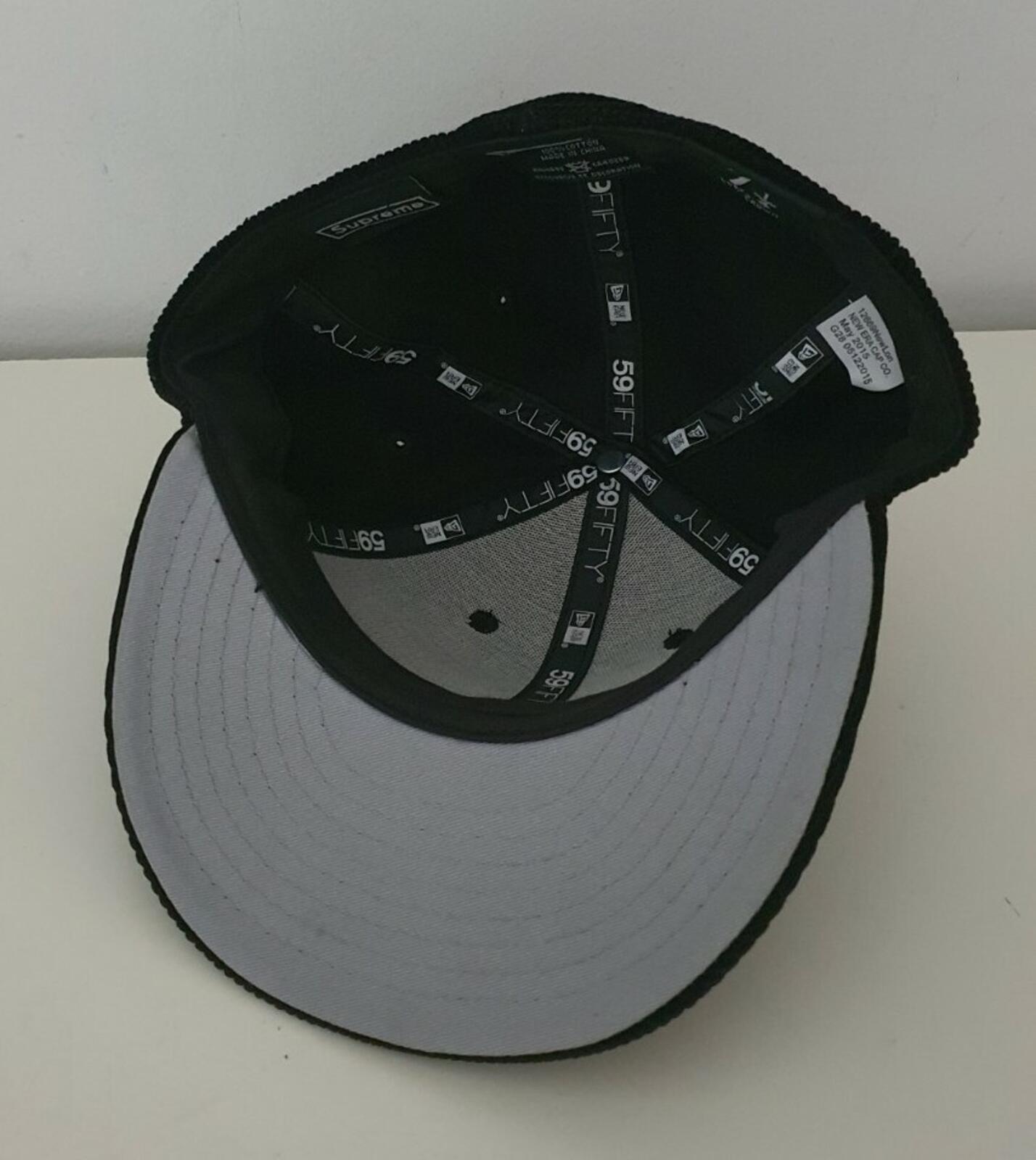 FW15 Supreme New Era 59Fifty Box Logo corduroy black hat size 7 1/4 Rare Cap