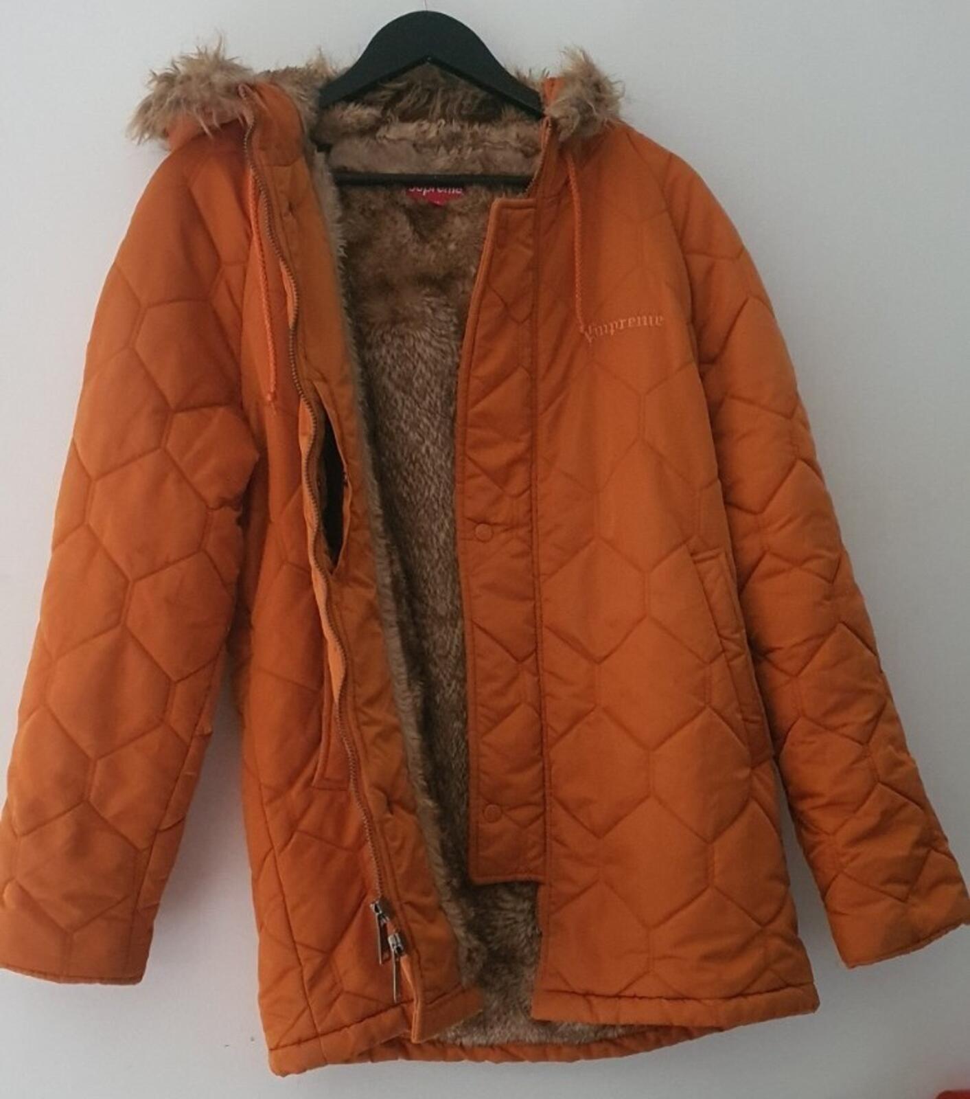 FW15 Supreme Quilted Flight Satin Parka Orange Jacke M Medium Mantel Selten