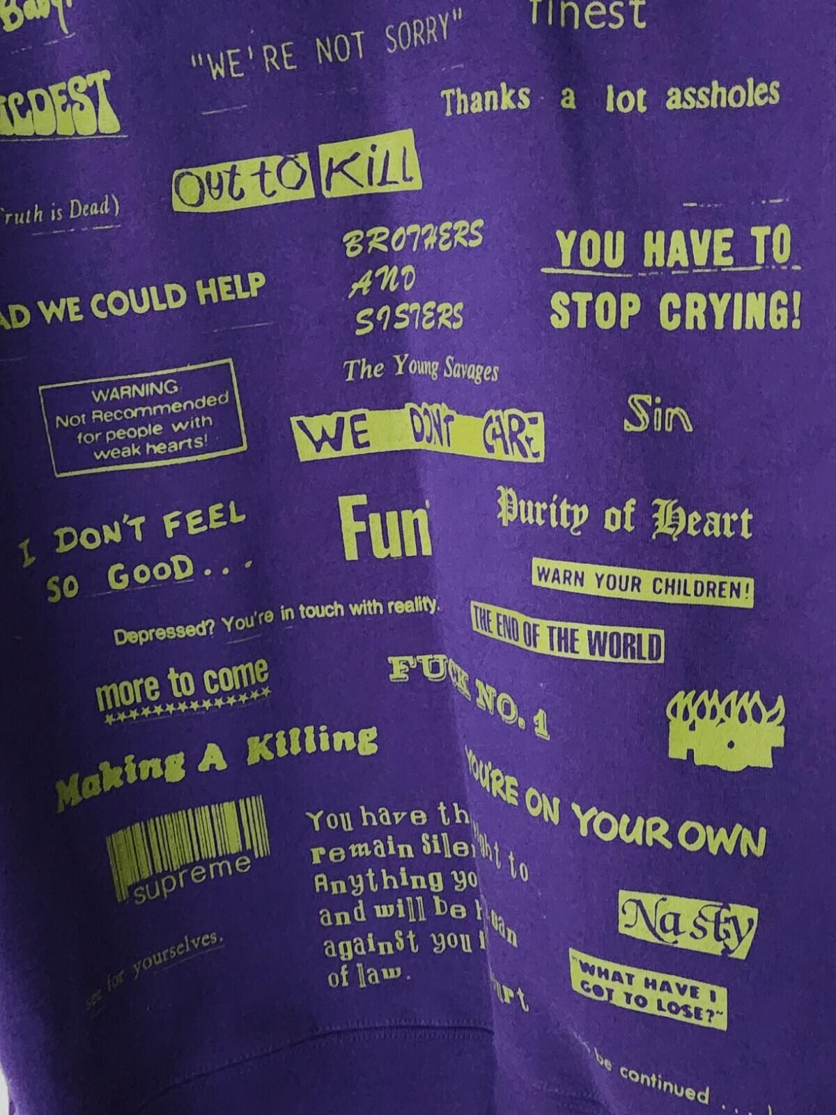 FW19 Supreme Stop Crying Hooded Sweatshirt Purple Size M