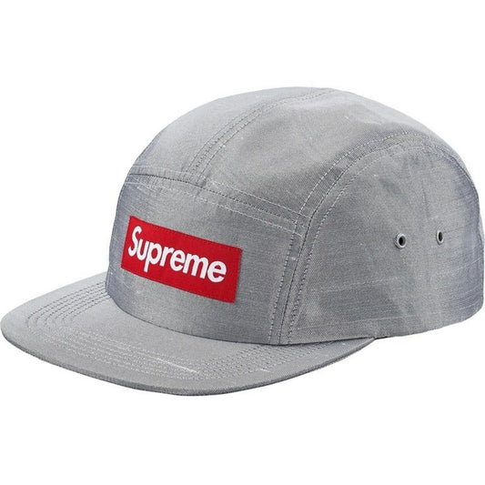 FW17 Supreme Raw Silk Camp Cap Silver Bucol Fabric