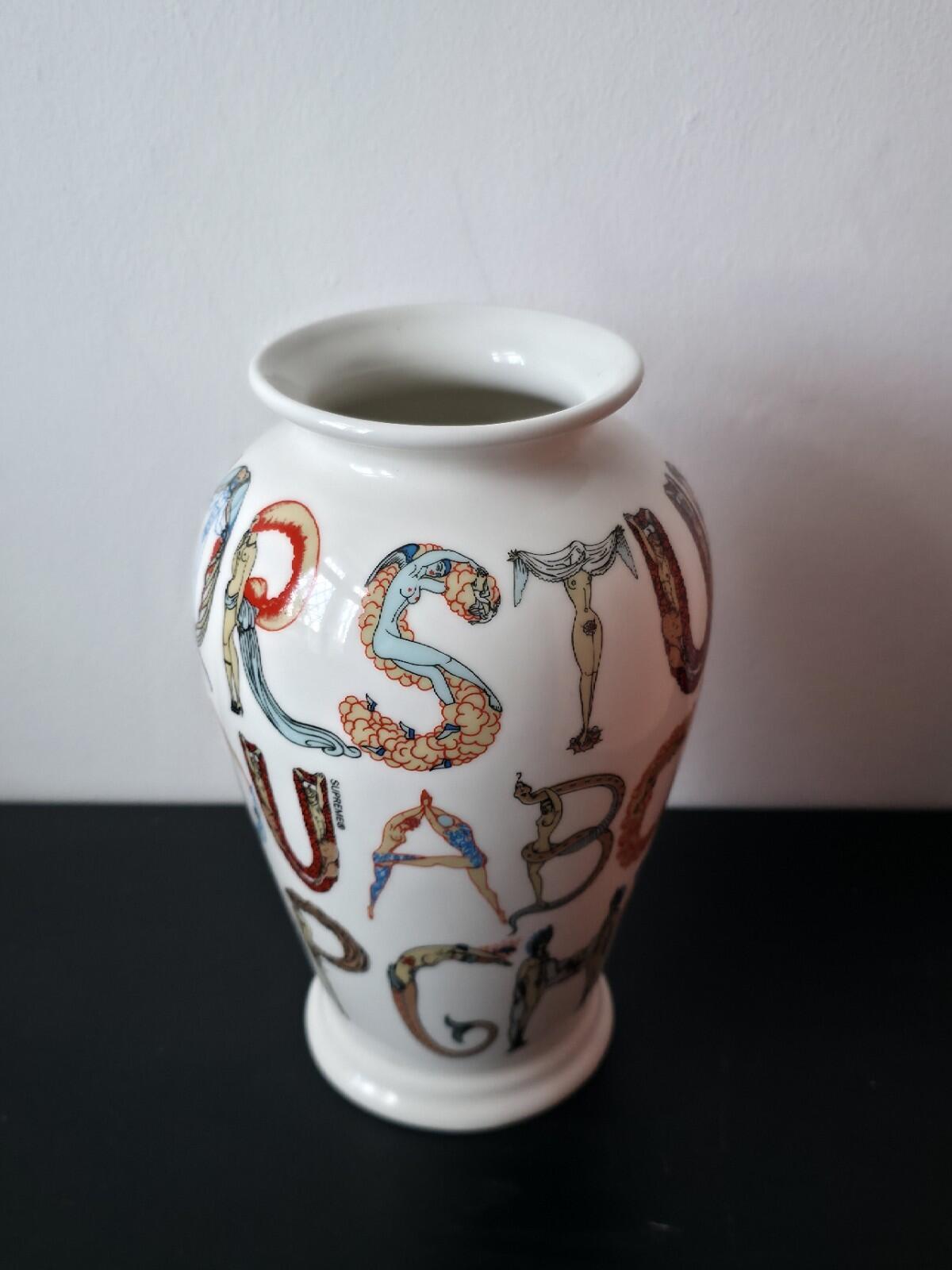 SS18 Supreme Alphabet Ceramic Vase White Artwork by Erte. ©Sevenarts, Ltd.