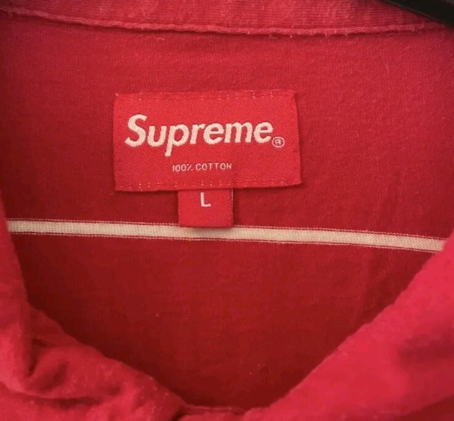 SS16 Supreme Classic Logo Striped Polo Shirt Rot Größe L