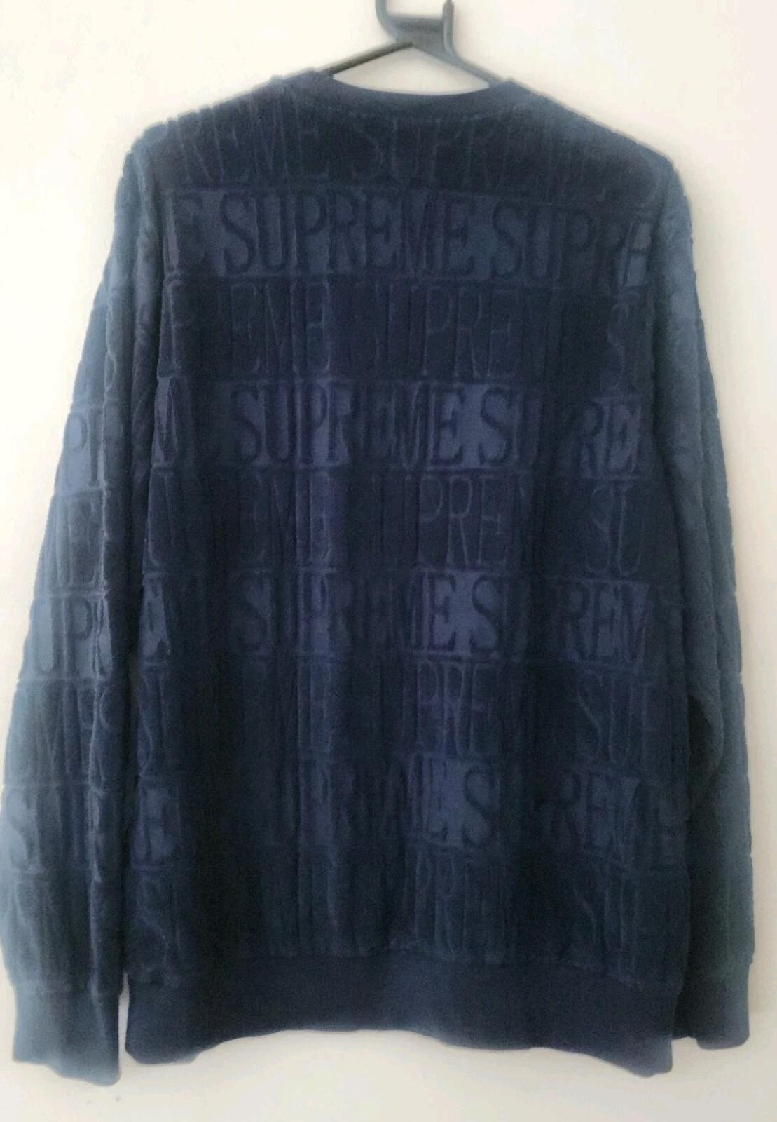 SS17 Supreme Logo Stripe Terry T Navy size M