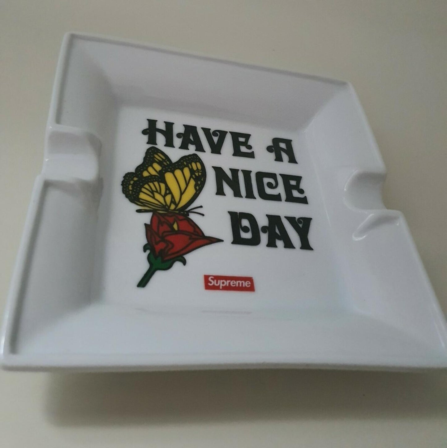 SS15 Supreme Butterfly Ashtray Ceramic Tray White
