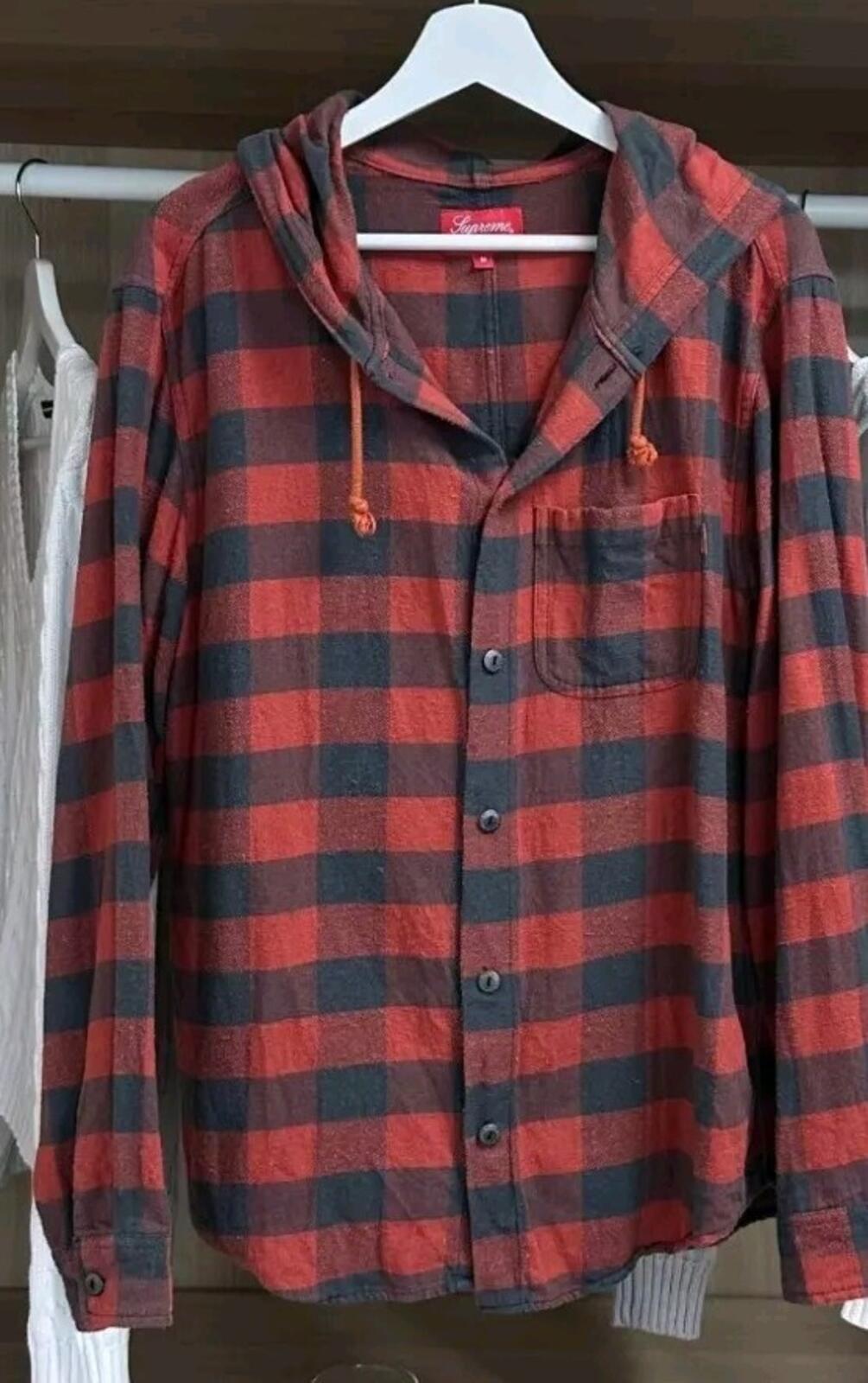 FW17 Supreme Hooded Buffalo Flannel Plaid shirt size M