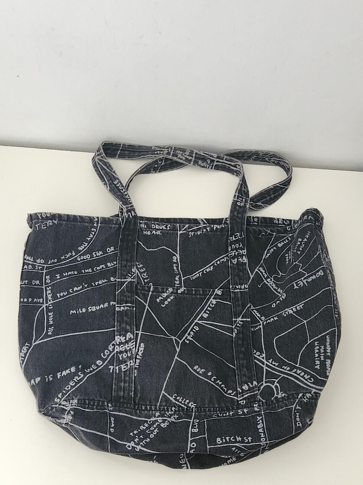 SS19 Supreme Gonz Map Denim Tote Cotton Artwork By Mark Gonzales Black Bag